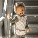 TINY TWINKLE APRON BIB - BROWN CHECKERS