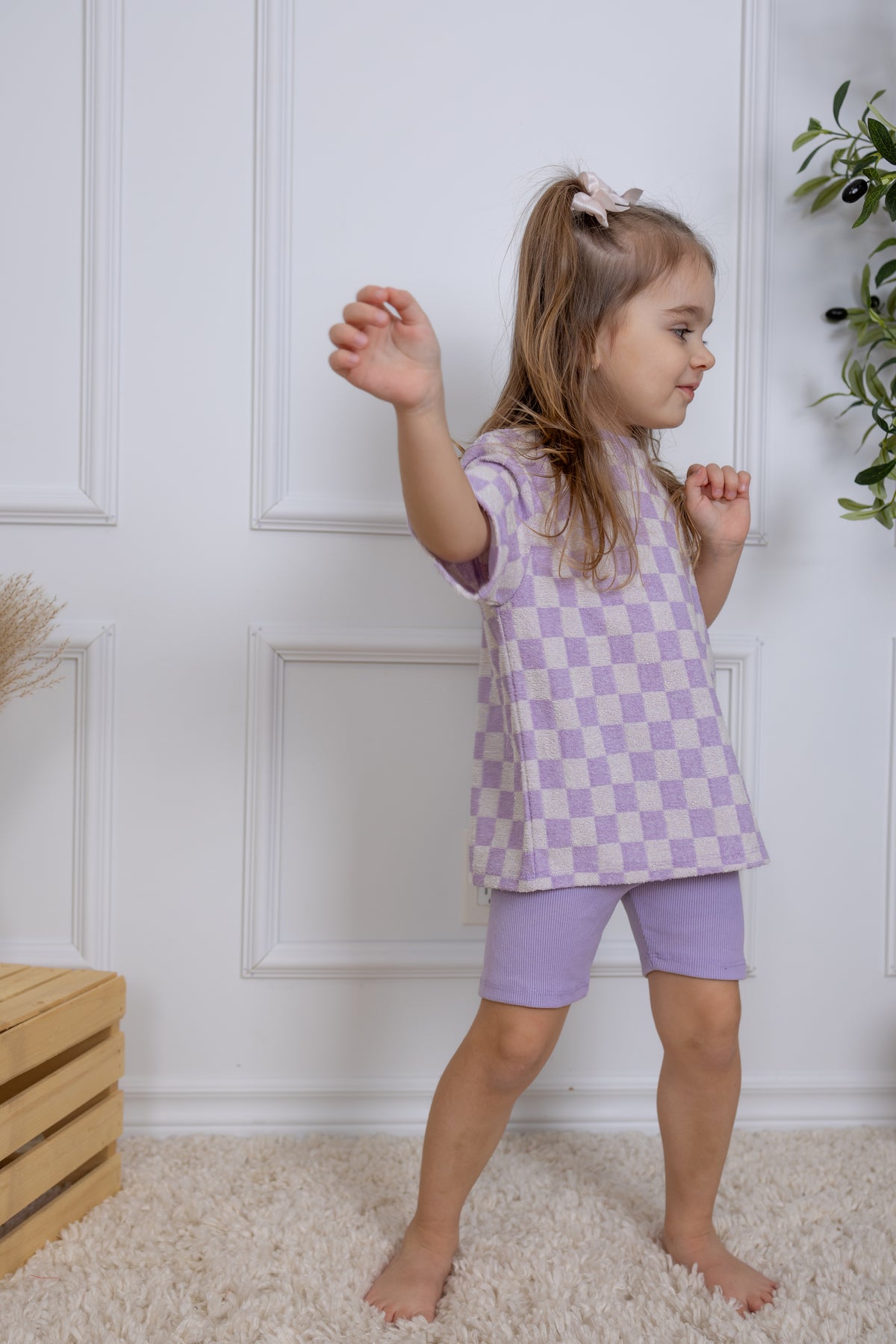 Trucs d'enfants - Oversize T-Shirt | Lavender Macaron Checkered Terry
