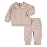 PETIT LEM COTTON FLOWER FLEECE OUTFIT SET