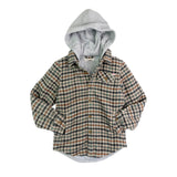 APPAMAN GLEN HOODED SHIRT - BEIGE TEAL CHECK