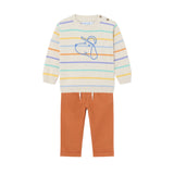 MAYORAL BABY STRIPE DOG SWEATER WITH LINEN RELAX PANT