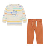 MAYORAL BABY STRIPE DOG SWEATER WITH LINEN RELAX PANT