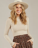 RYLEE + CRU STONE RIBBED LONGSLEEVE MOM SHIRT