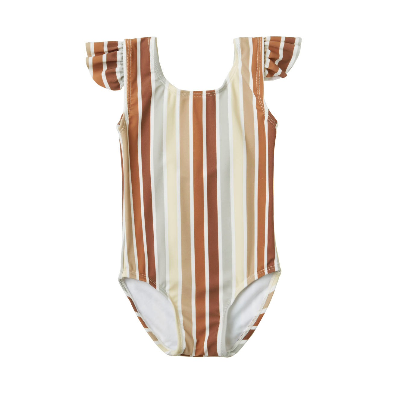 RYLEE + CRU MULTI STRIPE FRILL ONEPIECE SWIMSUIT